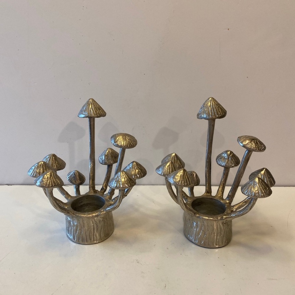Mushroom Candle Holder silver Tone Hand Crafted